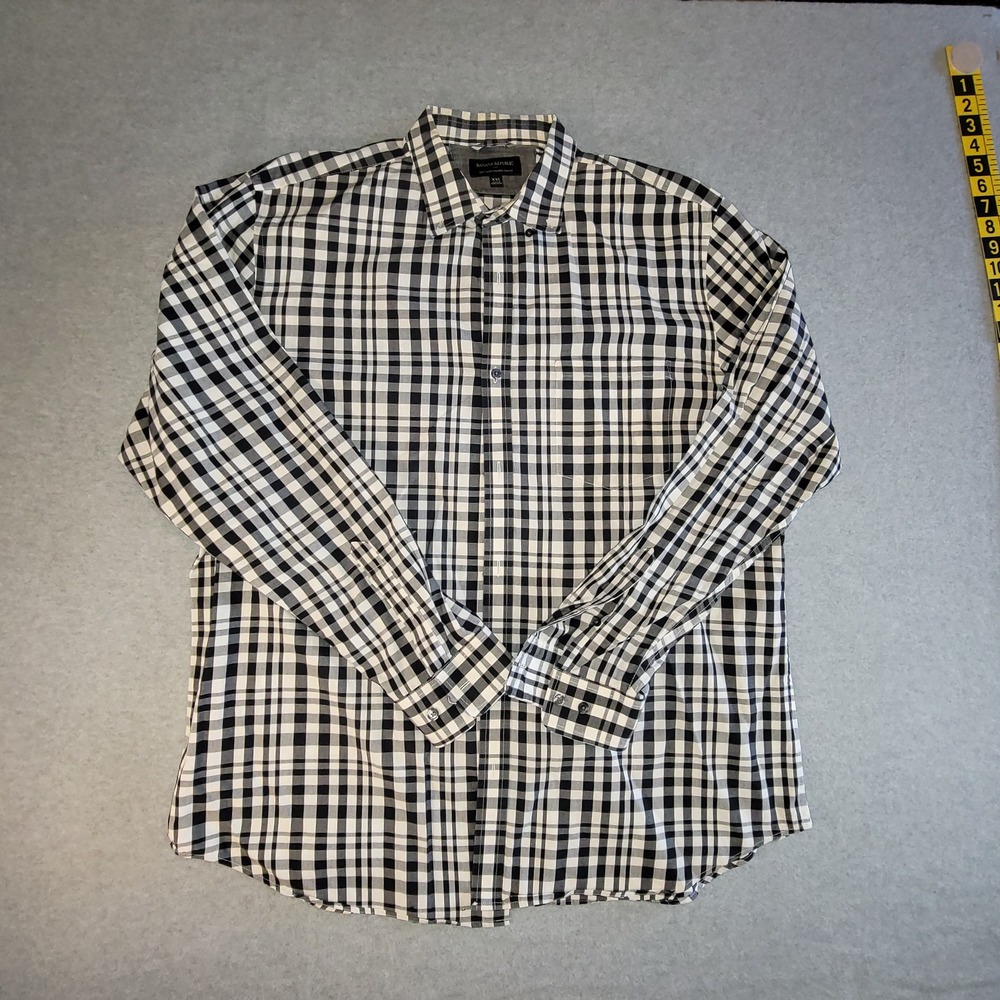 Banana Republic Mens XXL Soft Wash Slim Fit Plaid Button Down Shirt Black